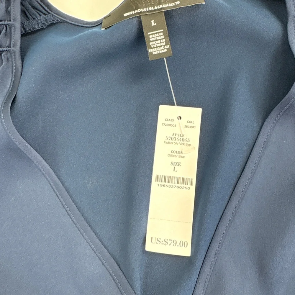 White House Black Market Navy V-Neck Blouse - Picture 3 of 6